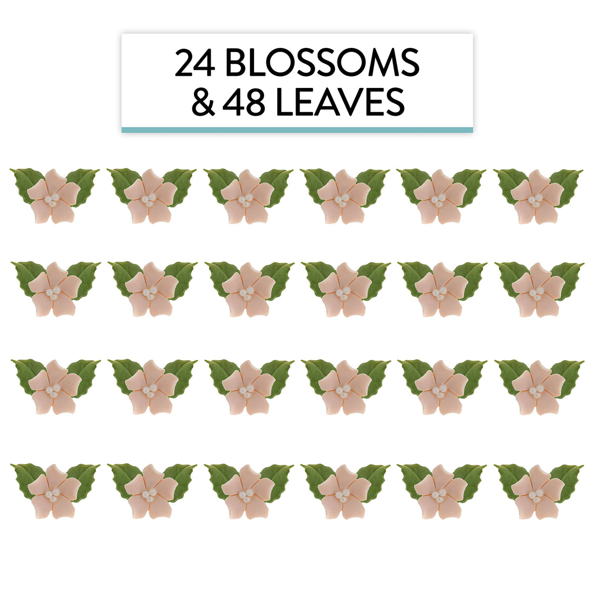 Flower Blossoms with Leaves, Edible Sugar Flowers for Cakes & Cupcakes, by Global Sugar Art, Peach