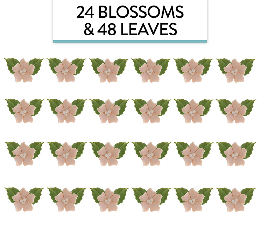 Flower Blossoms with Leaves, Edible Sugar Flowers for Cakes & Cupcakes, by Global Sugar Art, Peach