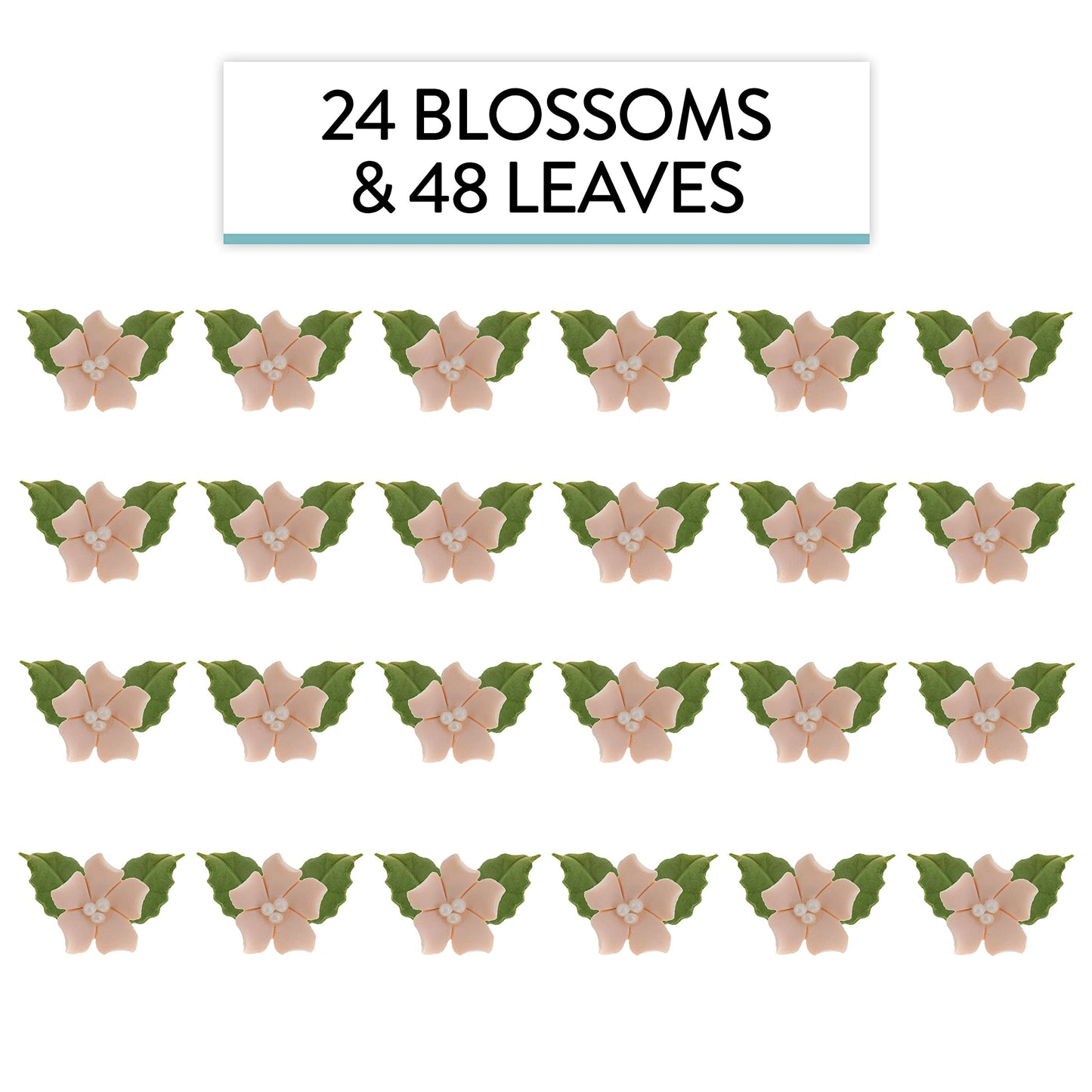 Peach Flower Blossoms with Leaves Kit, 24 Count