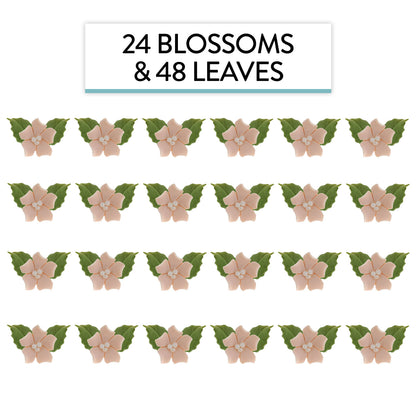 Peach Flower Blossoms with Leaves Kit, 24 Count