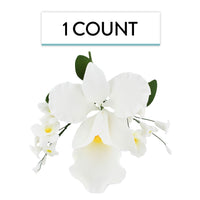 Orchid Sugar Cake Flower Sprays, White Cattleya Arched Orchid Spray, by Global Sugar Art