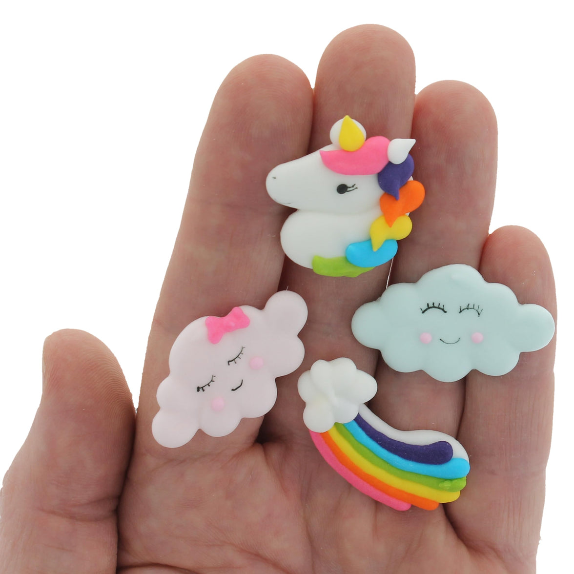Unicorns, Rainbows & Clouds Edible Kosher Royal Icing Decorations for Cakes, Cupcakes and Cookies, by Global Sugar Art