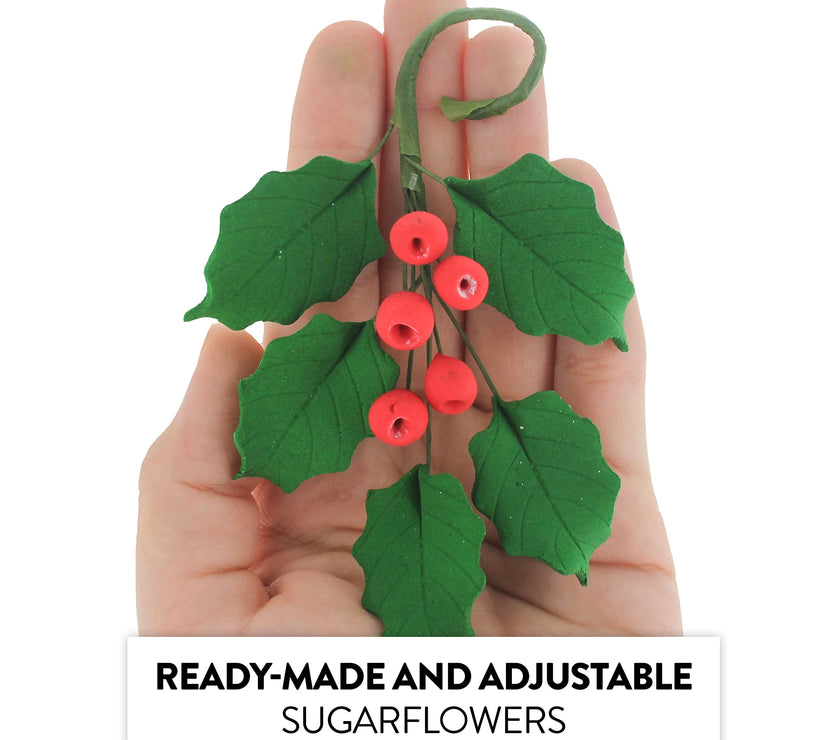 Christmas Holly Leaf Sprays for Cakes and Decorating, by Global Sugar Art