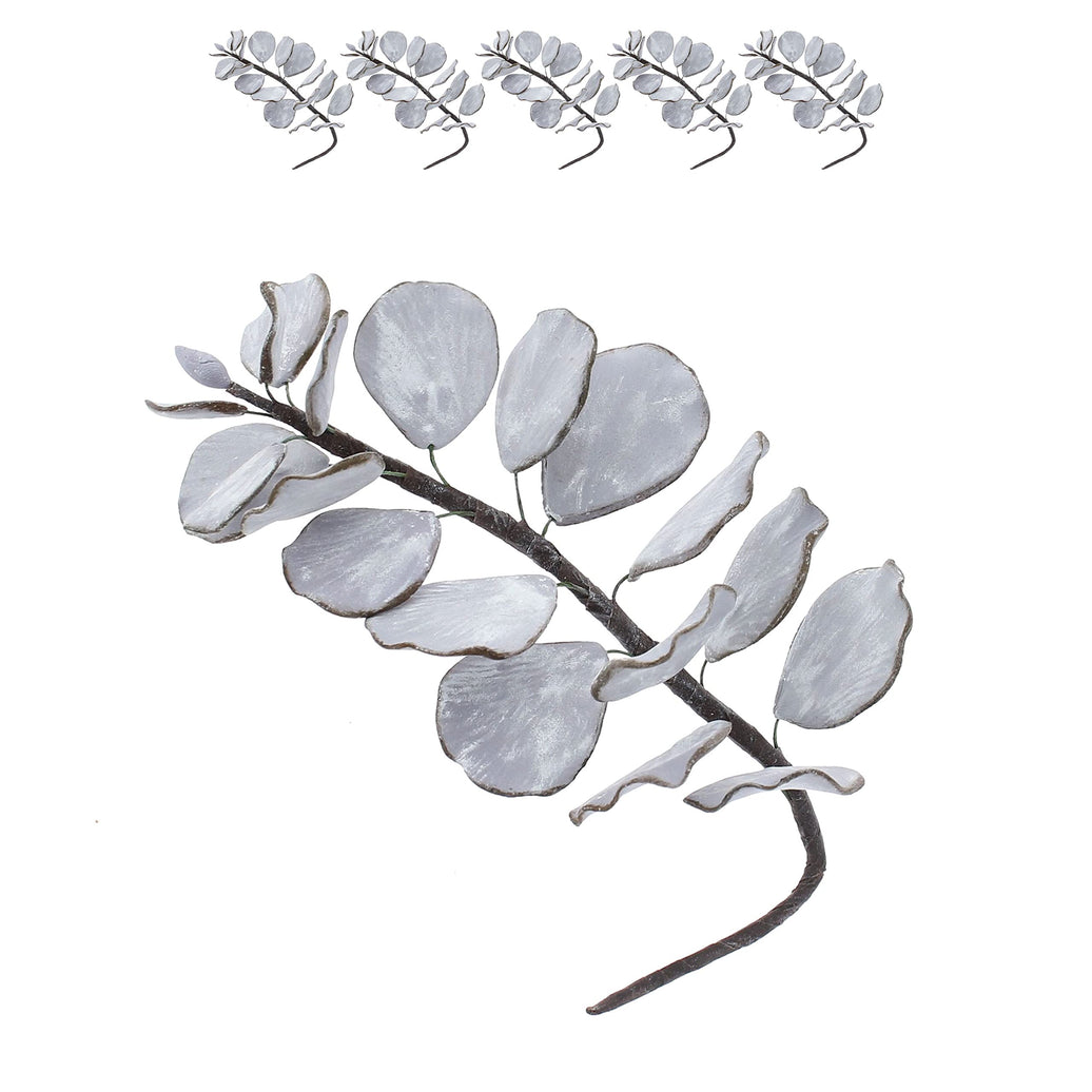 Eucalyptus Sugar Flowers for Cake Decorating, by Global Sugar Art, 5 Count, Silver