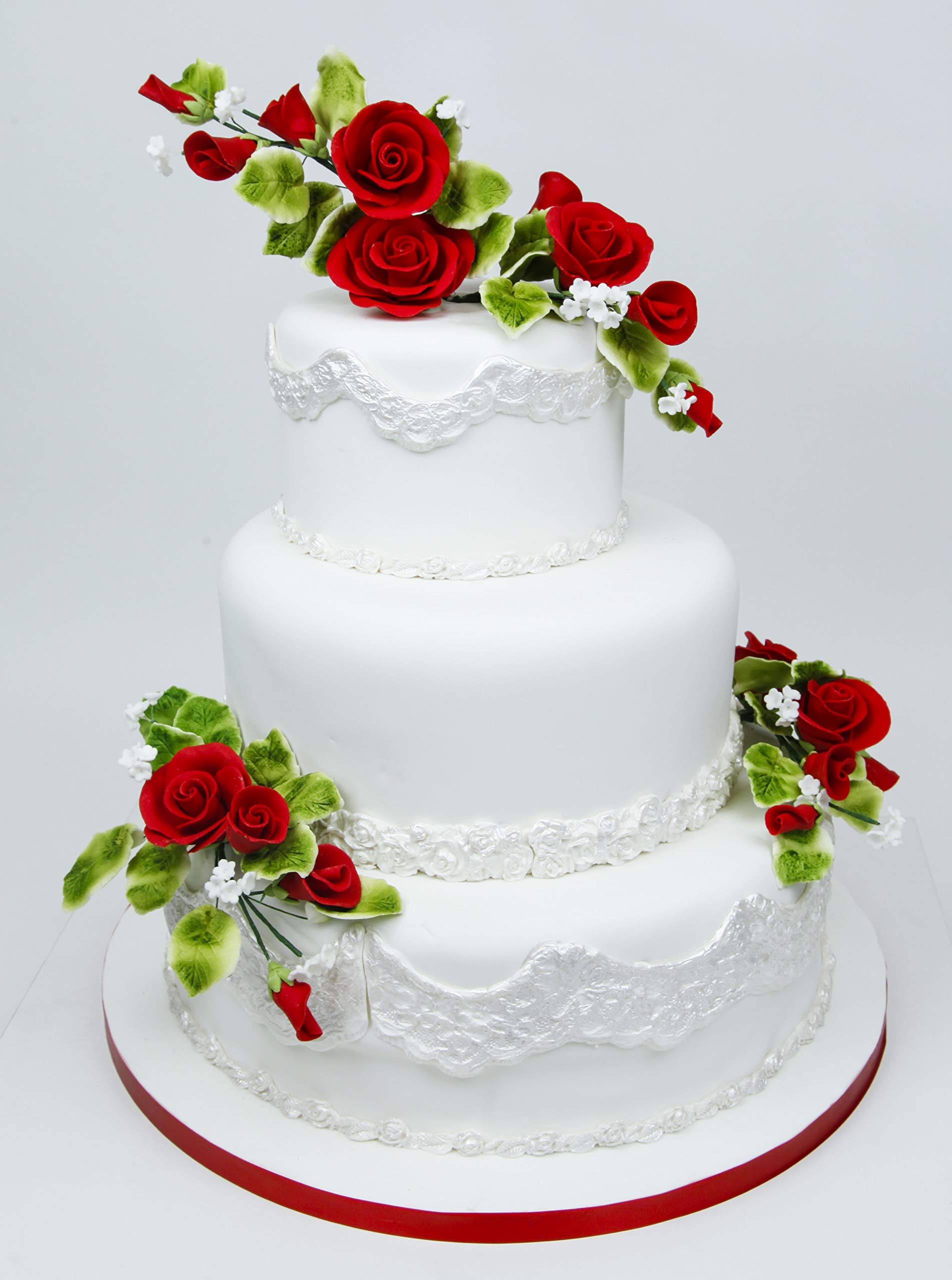 Classic Tea Rose Sugar Cake Flowers, by Global Sugar Art, Wired, Red with Green Calyx, Smedium