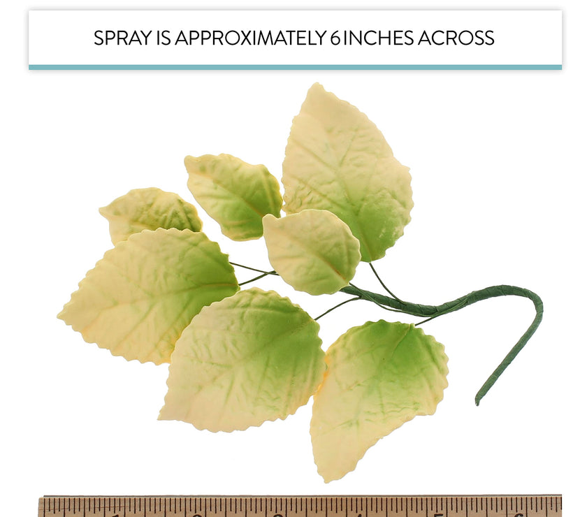 Pale Yellow and Green Rose Leaf Spray, Cake Decoration by Global Sugar Art, 3 Count