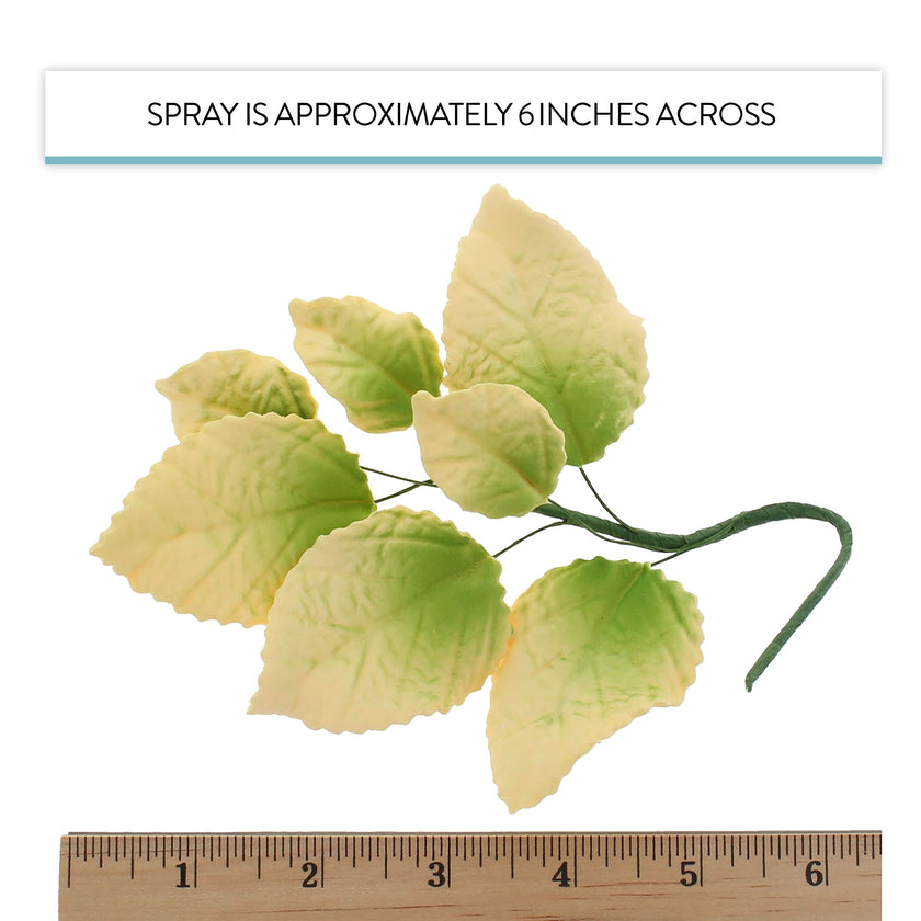 Pale Yellow and Green Rose Leaf Spray, Cake Decoration by Global Sugar Art, 3 Count