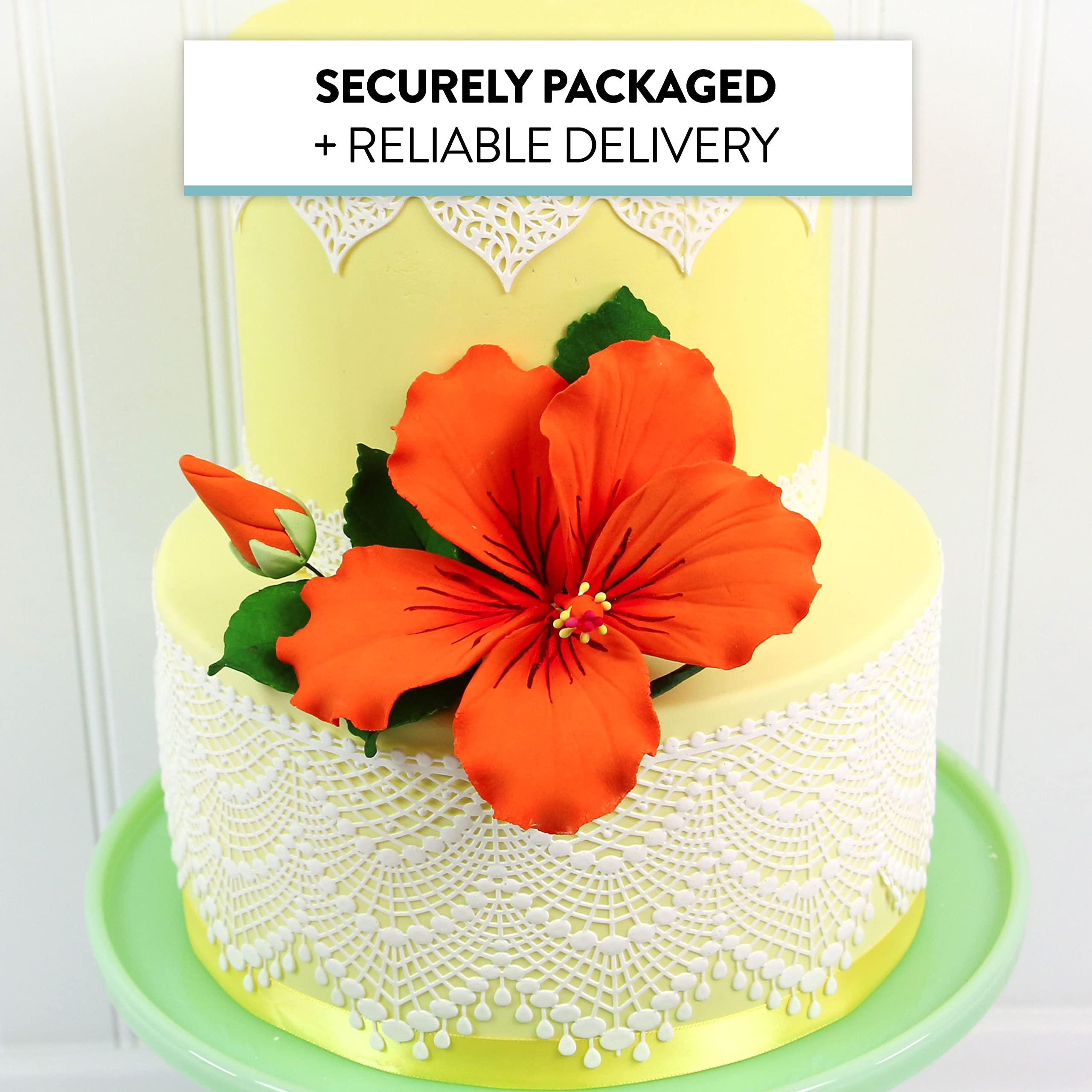 Tropical Hibiscus Sugar Cake Flower Spray by Global Sugar Art, Orange