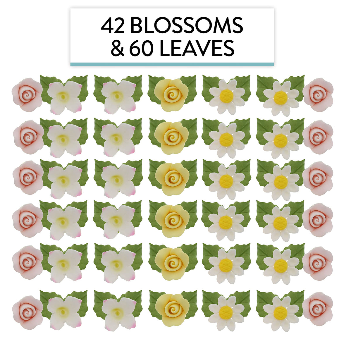 Roses, Blossoms & Leaves Gum Paste Cake Flowers 42 Count Sugar Flowers by Global Sugar Art