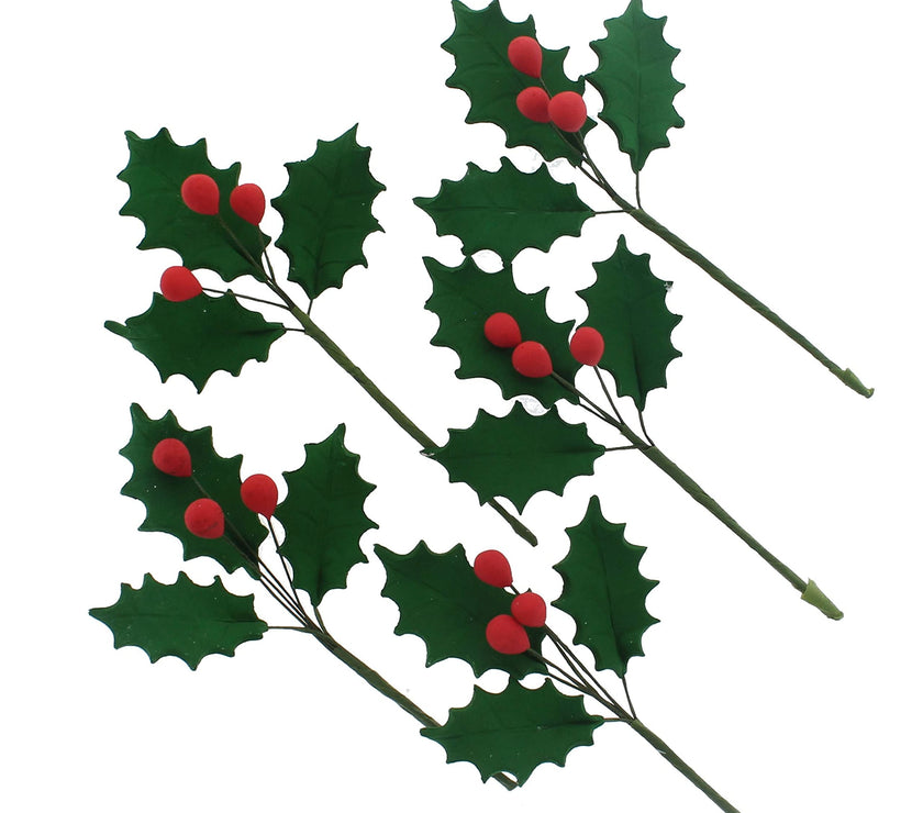 Christmas Holly Leaf Sprays for Cakes and Decorating, by Global Sugar Art