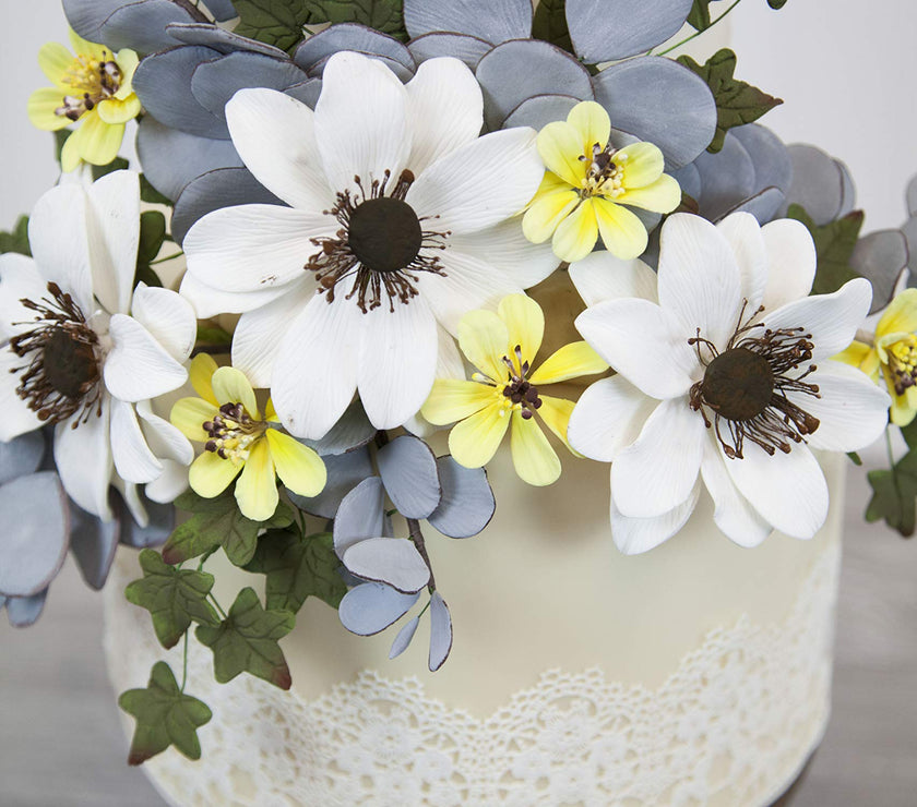 Eucalyptus Sugar Flowers for Cake Decorating, by Global Sugar Art, 5 Count, Silver