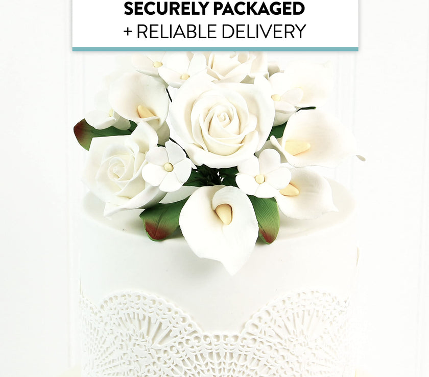 Wedding Cake Topper, White Calla Lily and Rose Bouquet, by Global Sugar Art