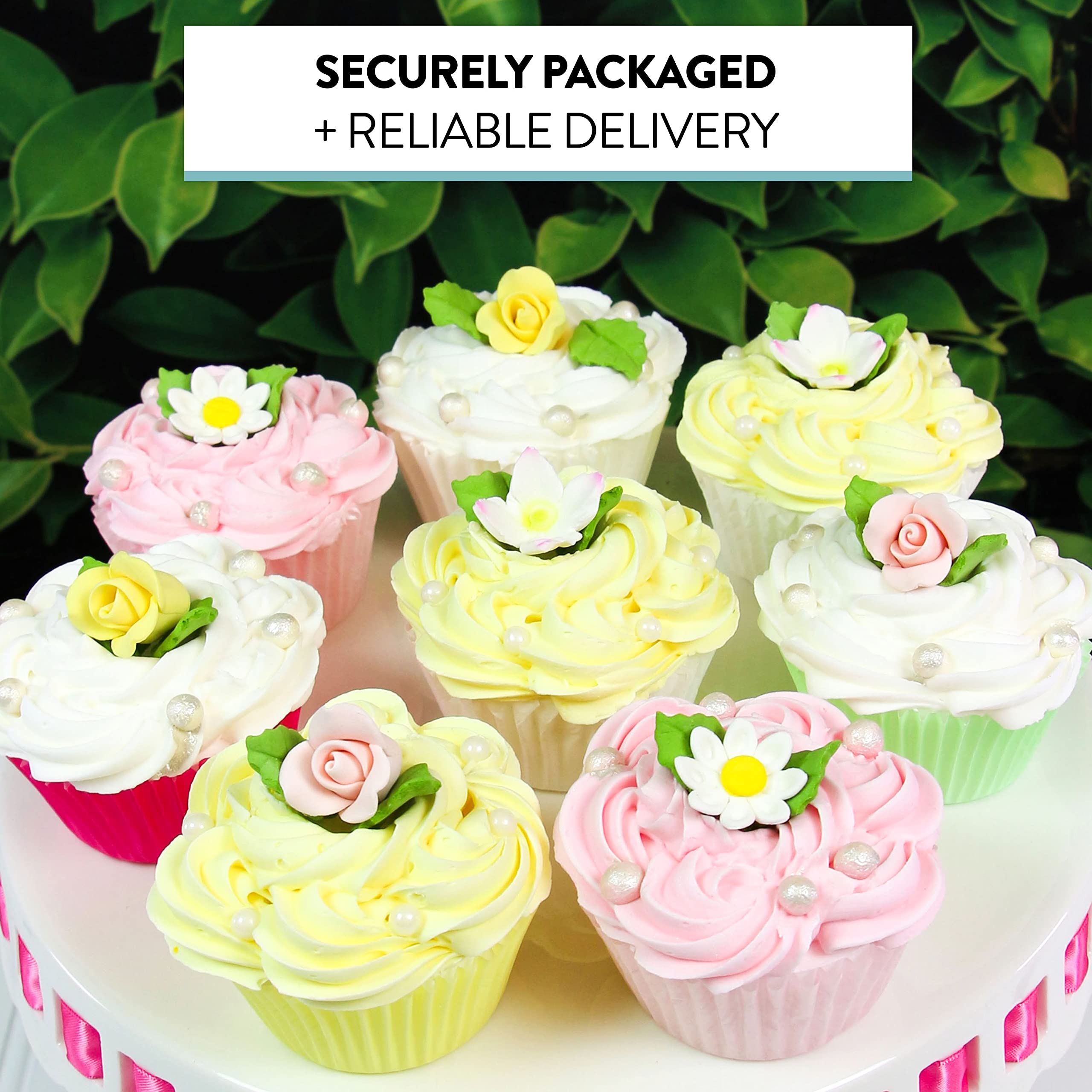 Roses, Blossoms & Leaves Gum Paste Cake Flowers 42 Count Sugar Flowers by Global Sugar Art