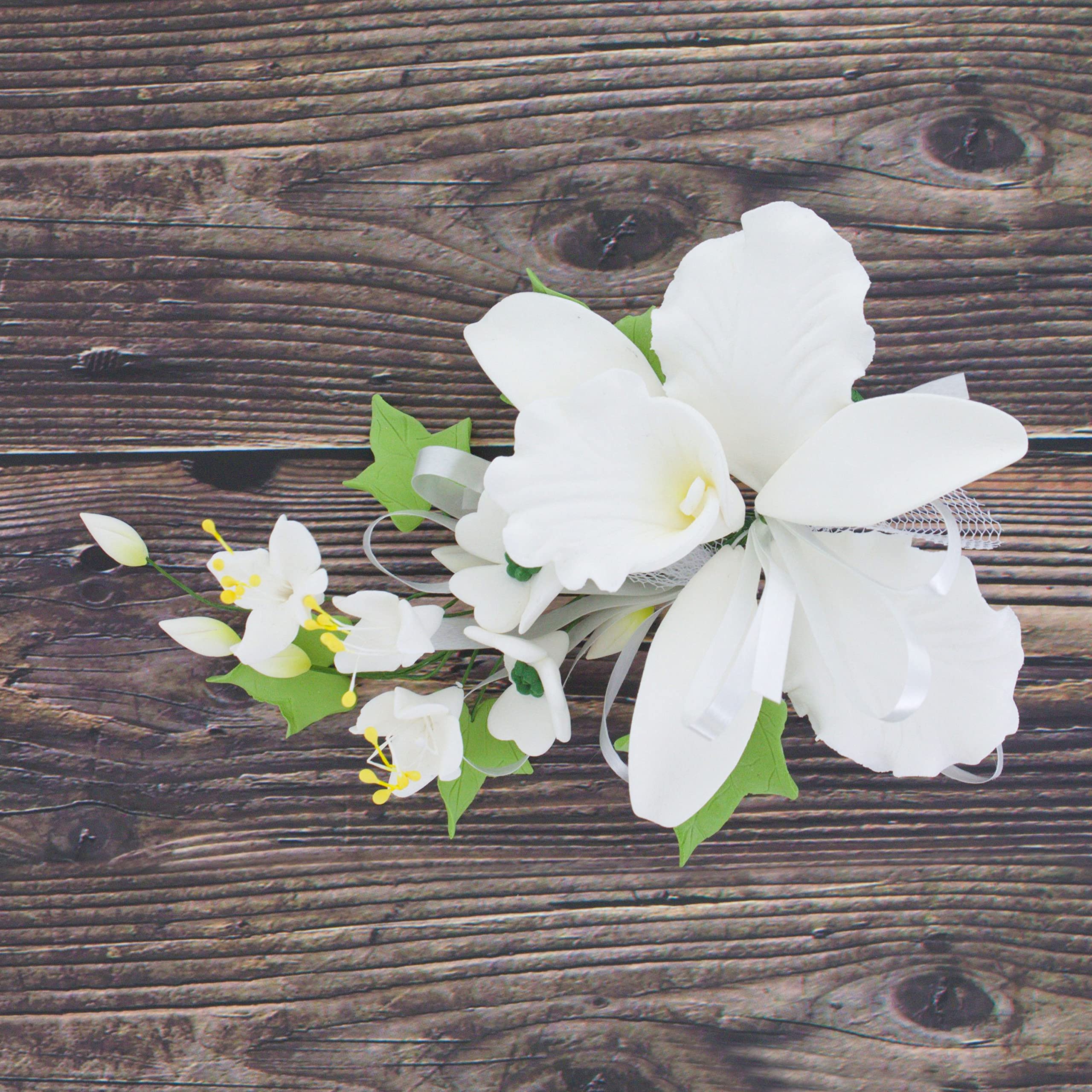 Orchid Sugar Cake Flower Sprays, White Cattleya Orchid Spray, by Global Sugar Art