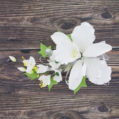 White Cattleya Orchid Spray