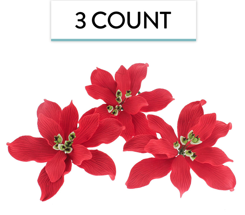 Christmas Poinsettia Sugar Flowers for Cakes, by Global Sugar Art, Small Poinsettia