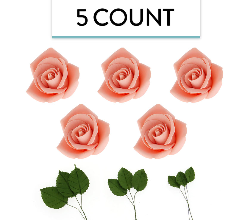 Peace Rose Sugar Flowers with Leaves, Cake Decorating Kit, by Global Sugar Art, Medium, Apricot