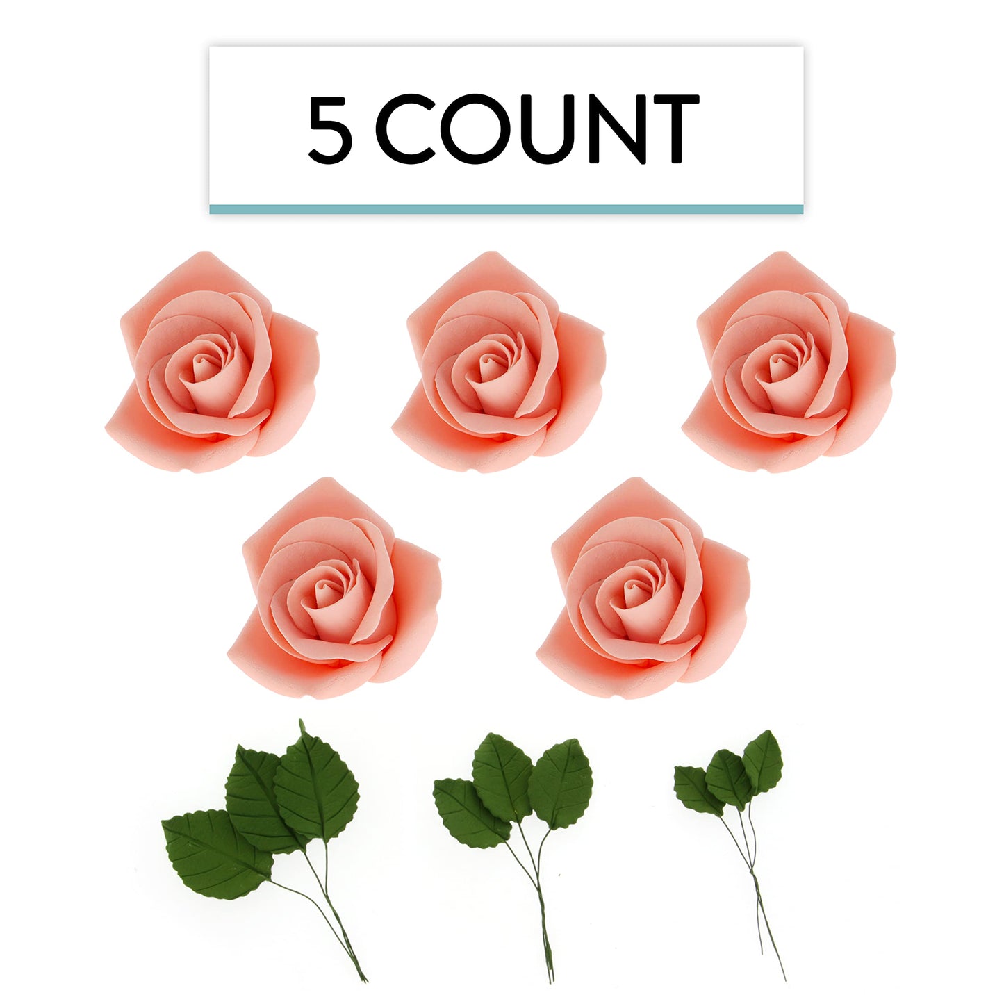 Apricot Peace Rose Kit with Leaves, 2-inch, 14-Piece Set