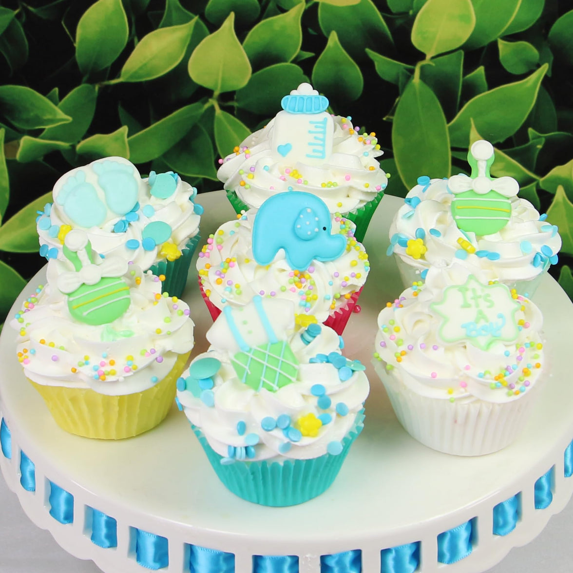 Baby Shower Edible Kosher Royal Icing Decorations for Cakes and Cupcakes, by Global Sugar Art, Baby Boy