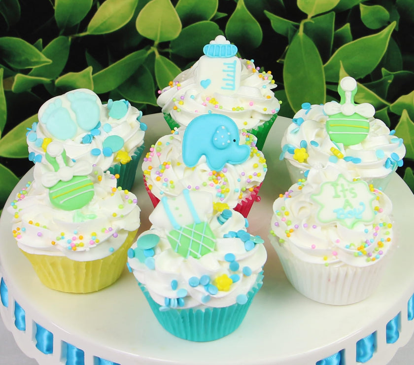 Baby Shower Edible Kosher Royal Icing Decorations for Cakes and Cupcakes, by Global Sugar Art, Baby Boy