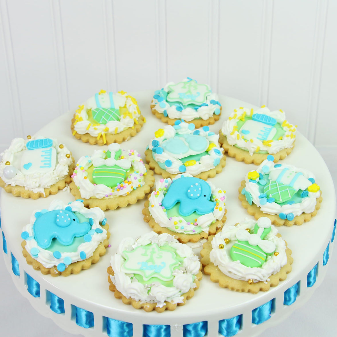 Baby Shower Edible Kosher Royal Icing Decorations for Cakes and Cupcakes, by Global Sugar Art, Baby Boy