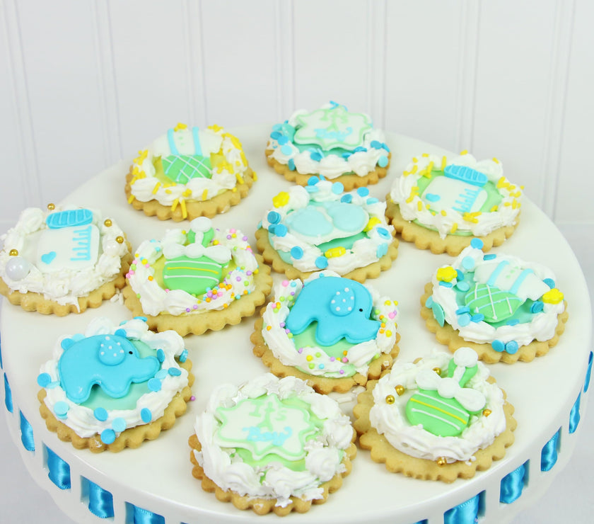Baby Shower Edible Kosher Royal Icing Decorations for Cakes and Cupcakes, by Global Sugar Art, Baby Boy