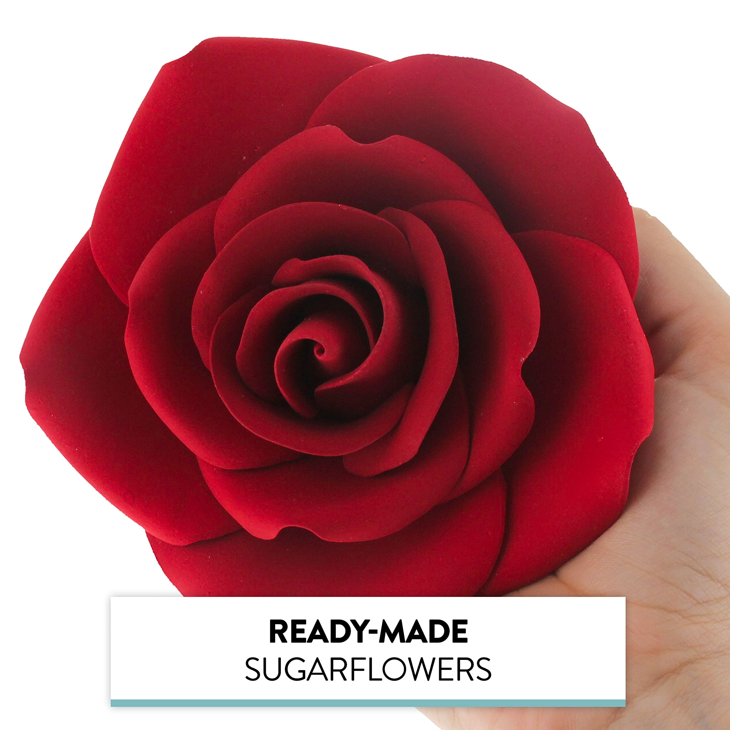 Jumbo Rose Sugar Cake Flowers by Global Sugar Art, Red