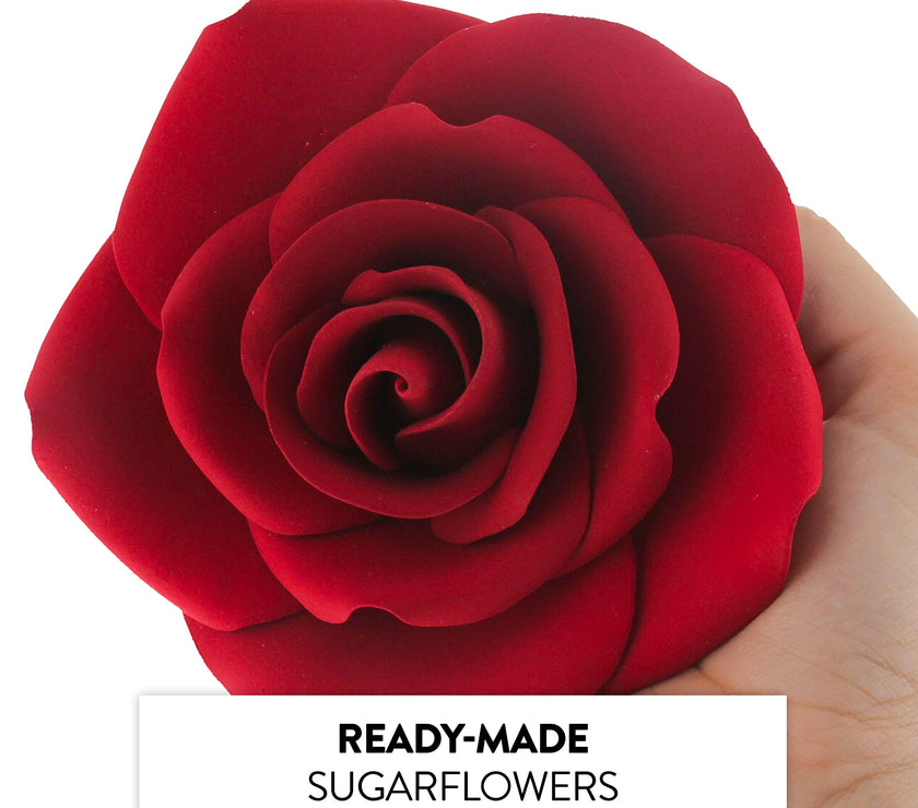 Jumbo Rose Sugar Cake Flowers by Global Sugar Art, Red