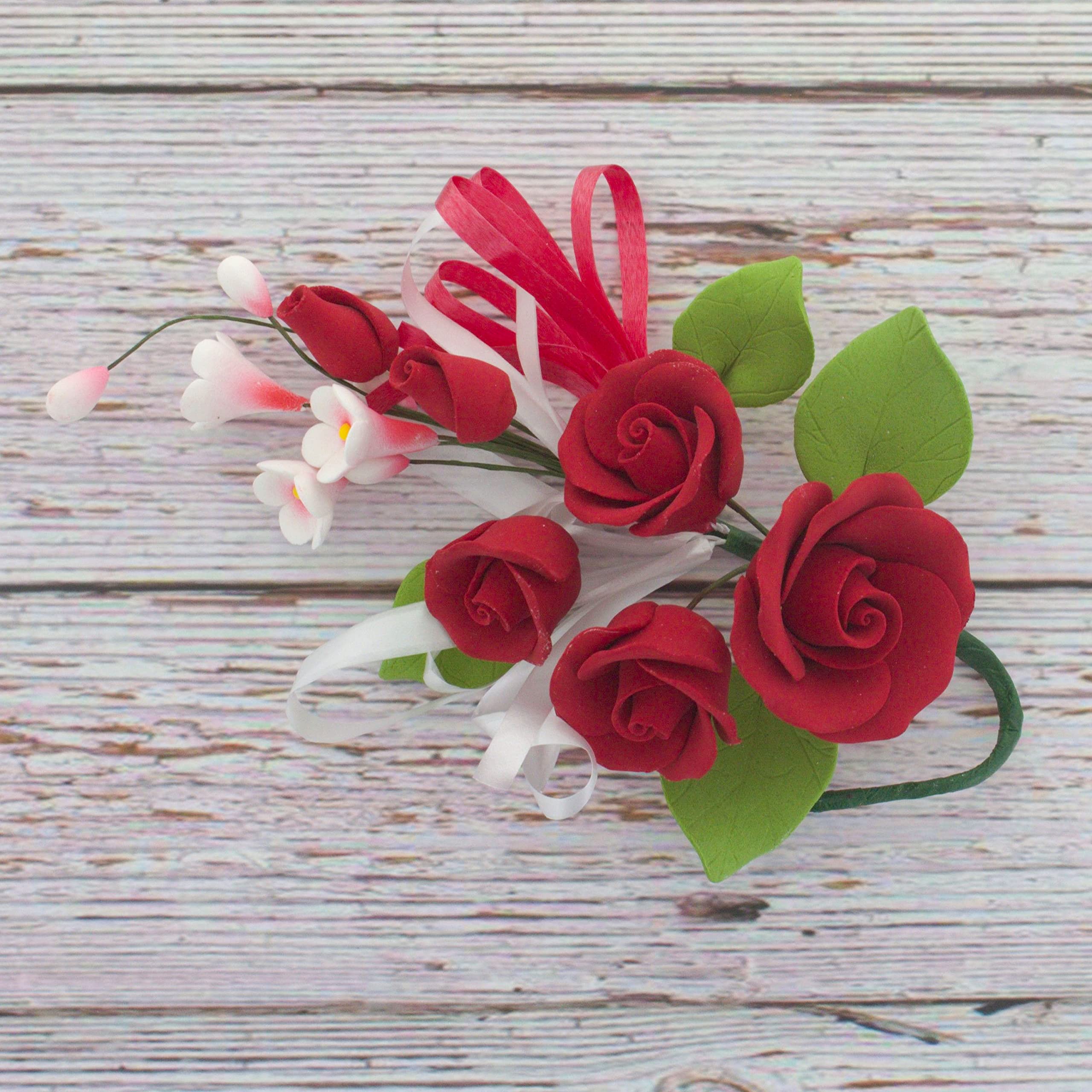 Petite Rose Spray, Sugar Flower Spray for Cakes, by Global Sugar Art, Red 2 Count