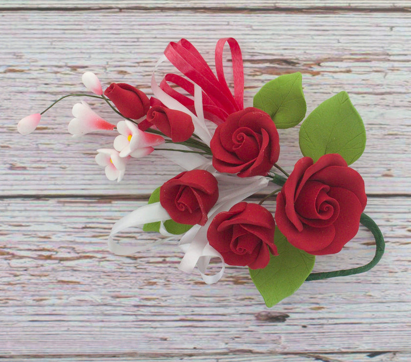 Petite Rose Spray, Sugar Flower Spray for Cakes, by Global Sugar Art, Red 2 Count