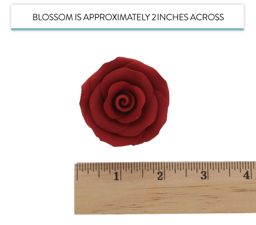 Deluxe Red Roses for Cake Decorating, Premium Unwired Sugar Flowers by Global Sugar Art, Red, Large