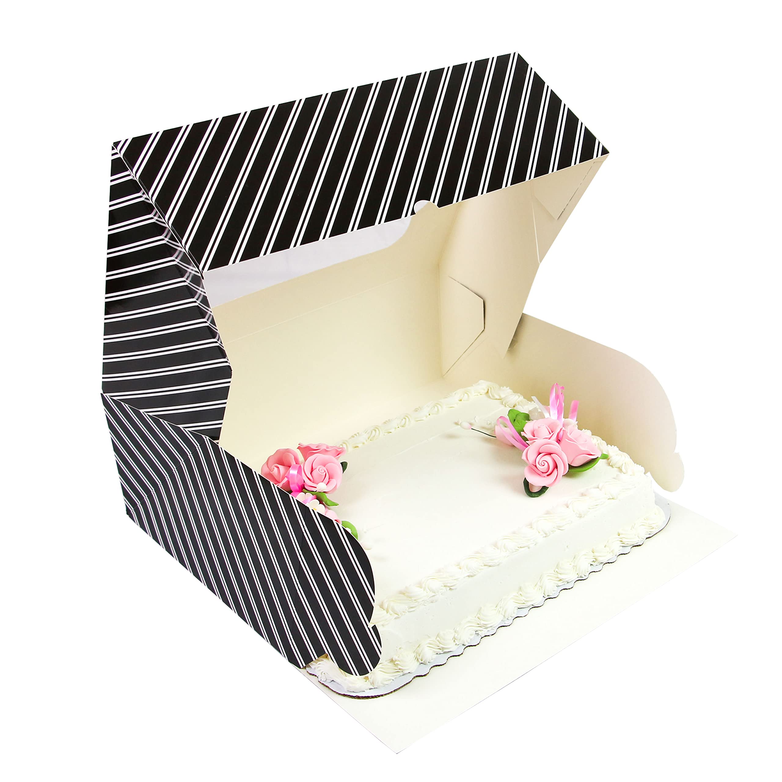 Global Sugar Art Quarter Sheet Cake Box with Window, Auto Popup, 14 x 10 x 4 Inches