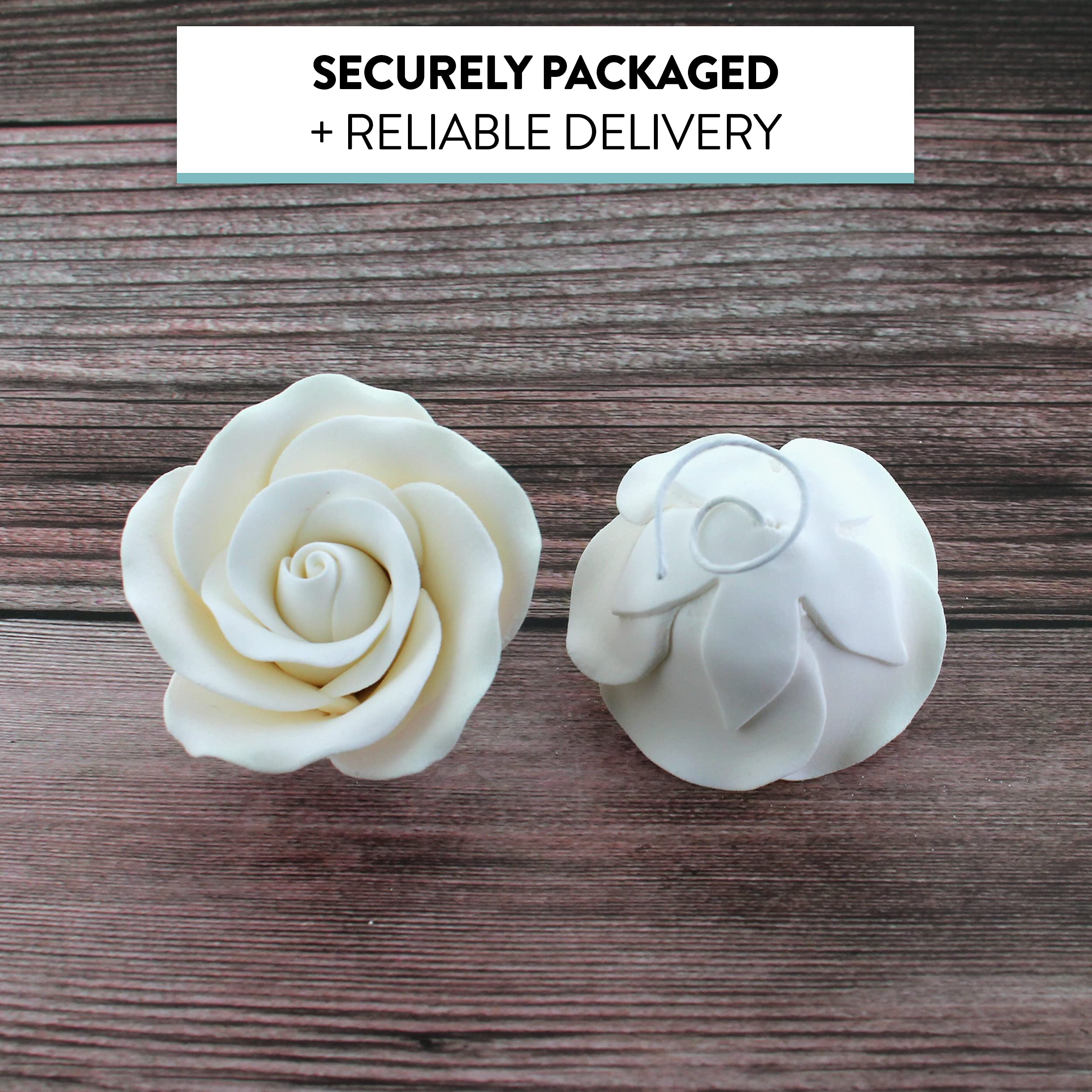 Classic Tea Rose Sugar Cake Flowers, by Global Sugar Art, Wired, White, Medium