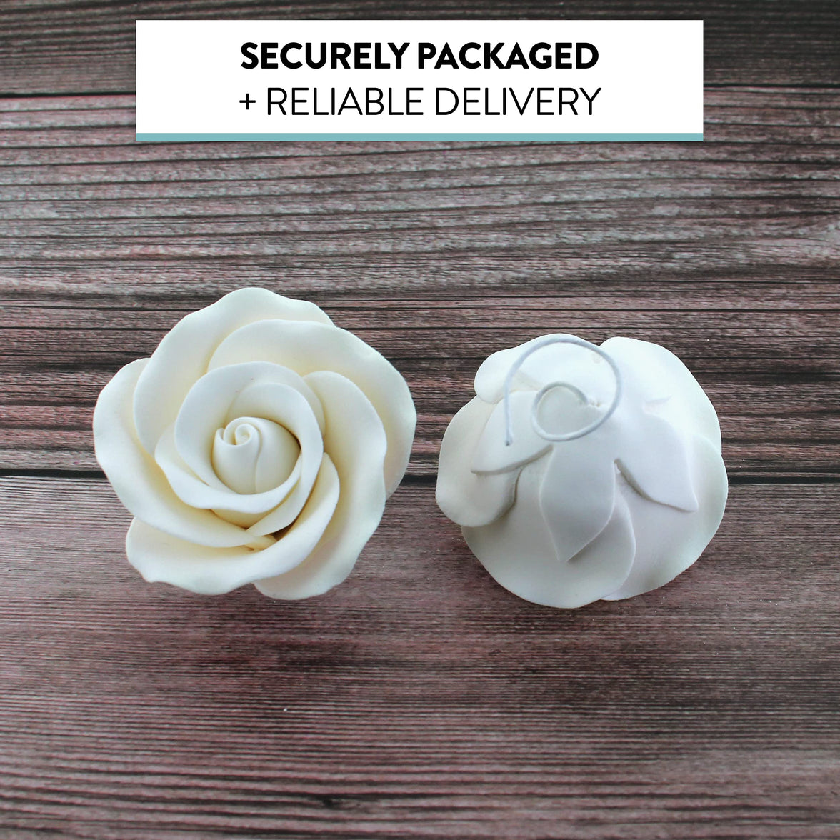 Classic Tea Rose Sugar Cake Flowers, by Global Sugar Art, Wired, White, Medium