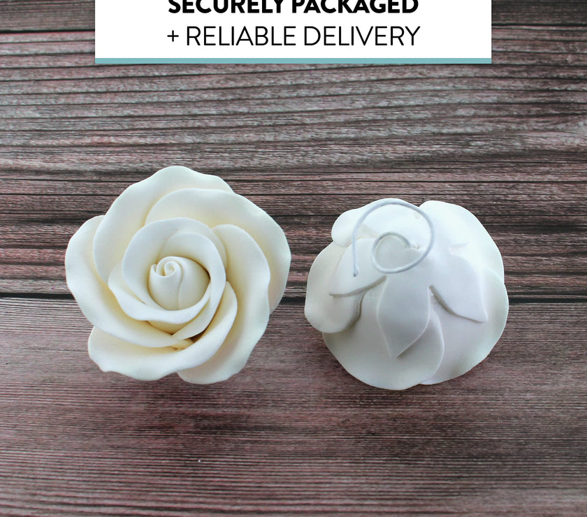 Classic Tea Rose Sugar Cake Flowers, by Global Sugar Art, Wired, White, Medium
