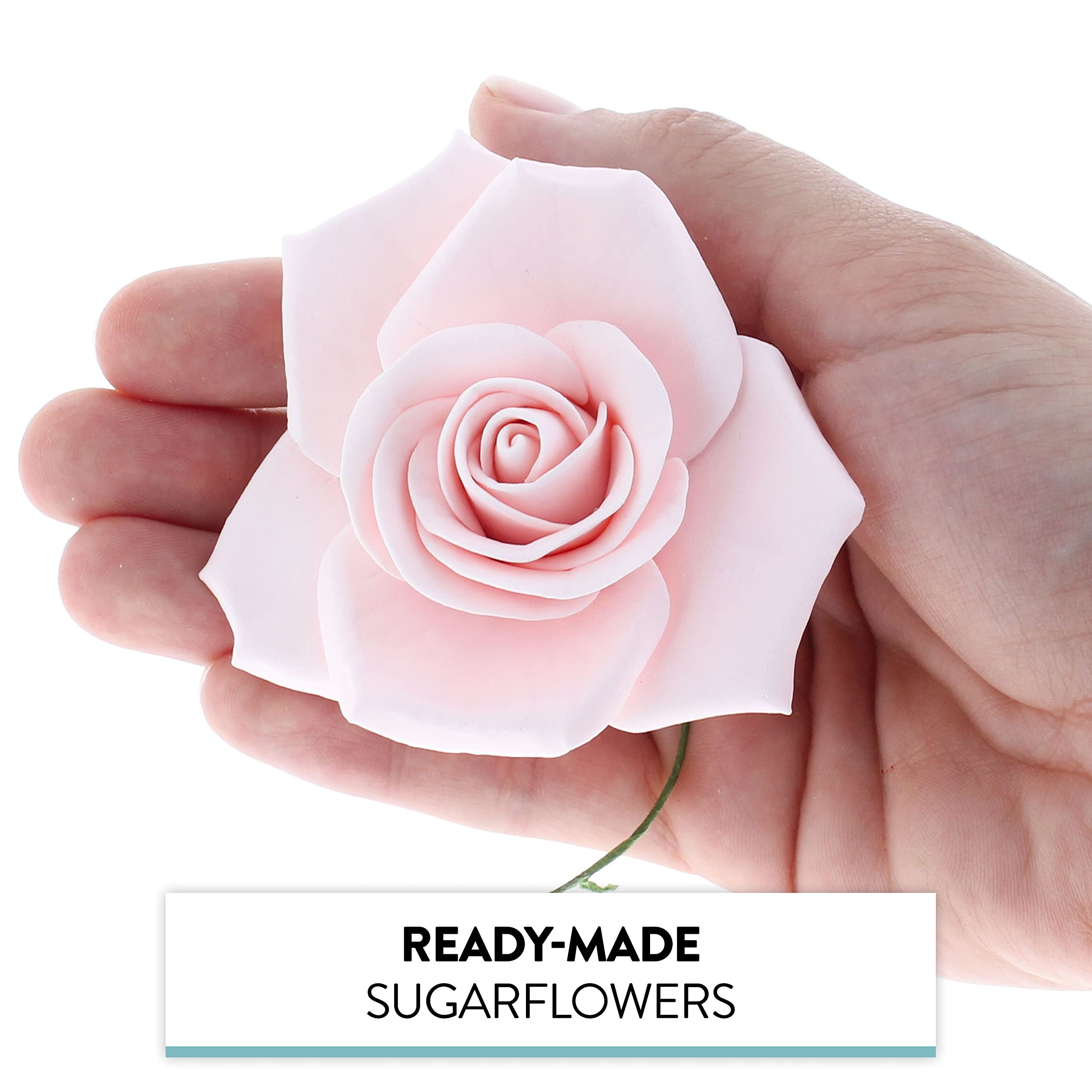 Peace Rose Sugar Flowers for Cake Decorating, by Global Sugar Art, Large, Pink