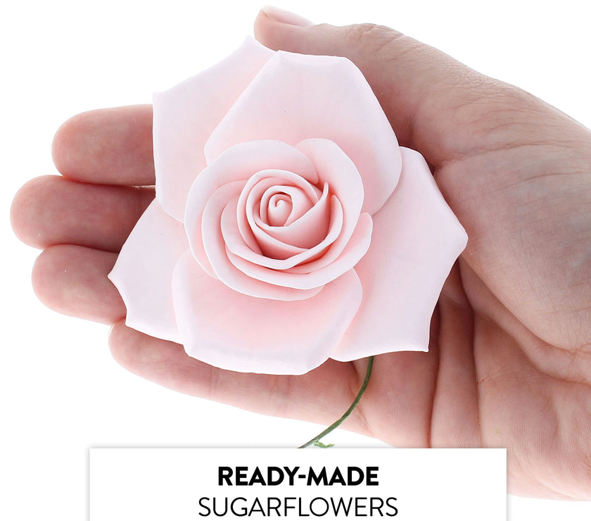 Peace Rose Sugar Flowers for Cake Decorating, by Global Sugar Art, Large, Pink