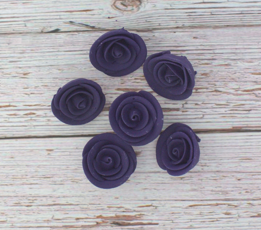 Premium Edible Roses for Cakes and Cupcakes, Sweet Royal Icing Roses, by Global Sugar Art, Deep Violet