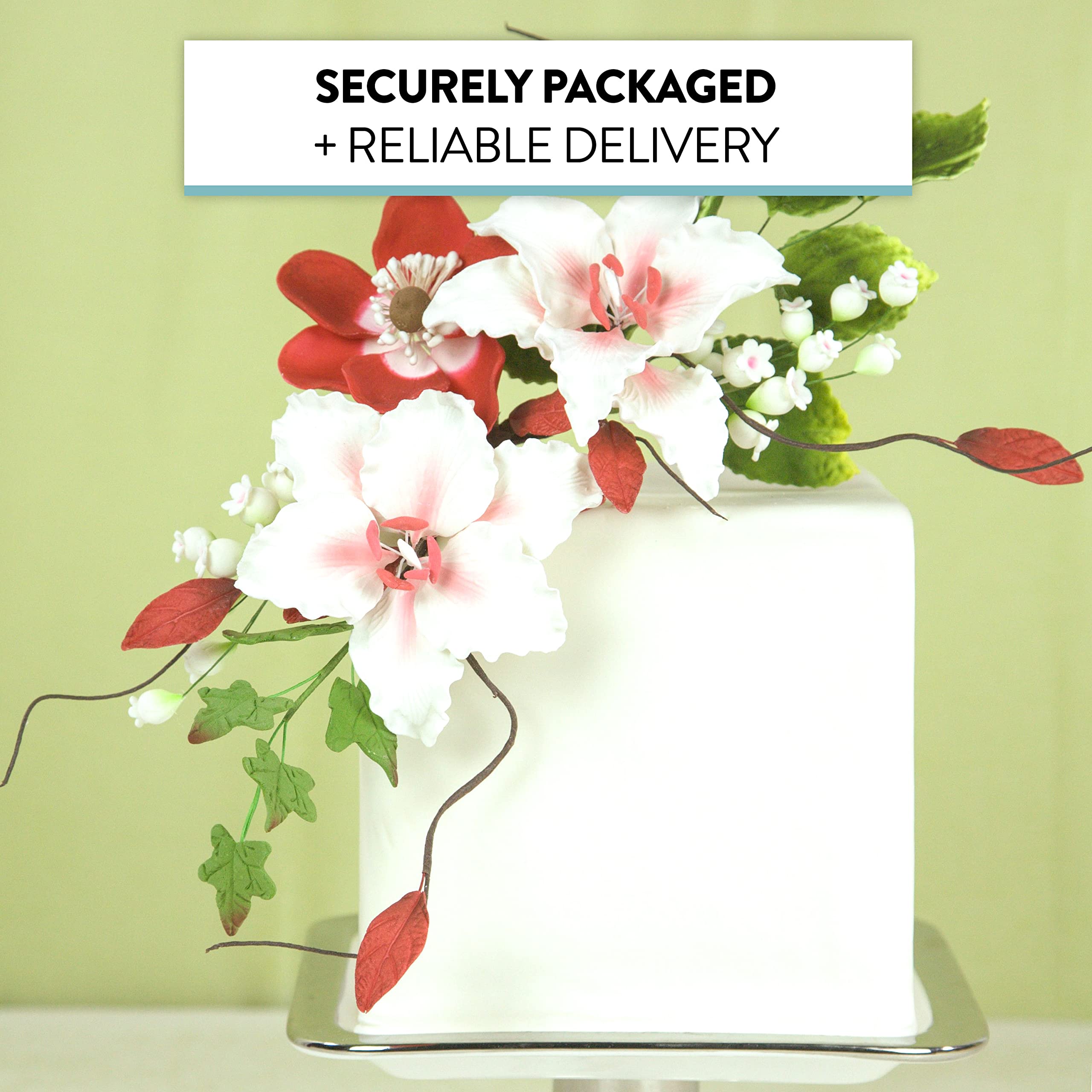 Lily of the Valley Sugar Cake Flower Spray with Leaves, by Global Sugar Art, White