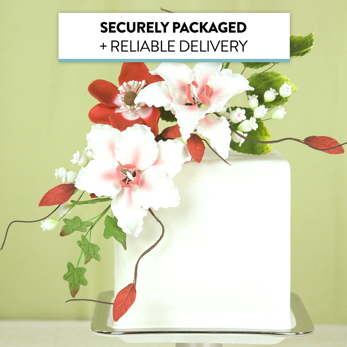 Lily of the Valley Sugar Cake Flower Spray with Leaves, by Global Sugar Art, White