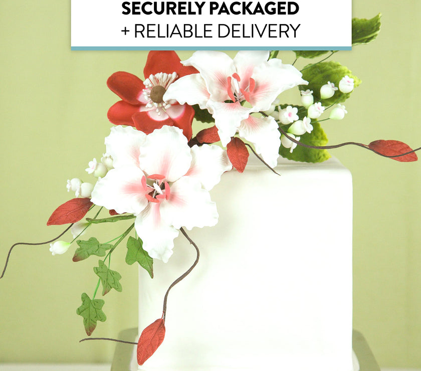 Lily of the Valley Sugar Cake Flower Spray with Leaves, by Global Sugar Art, White