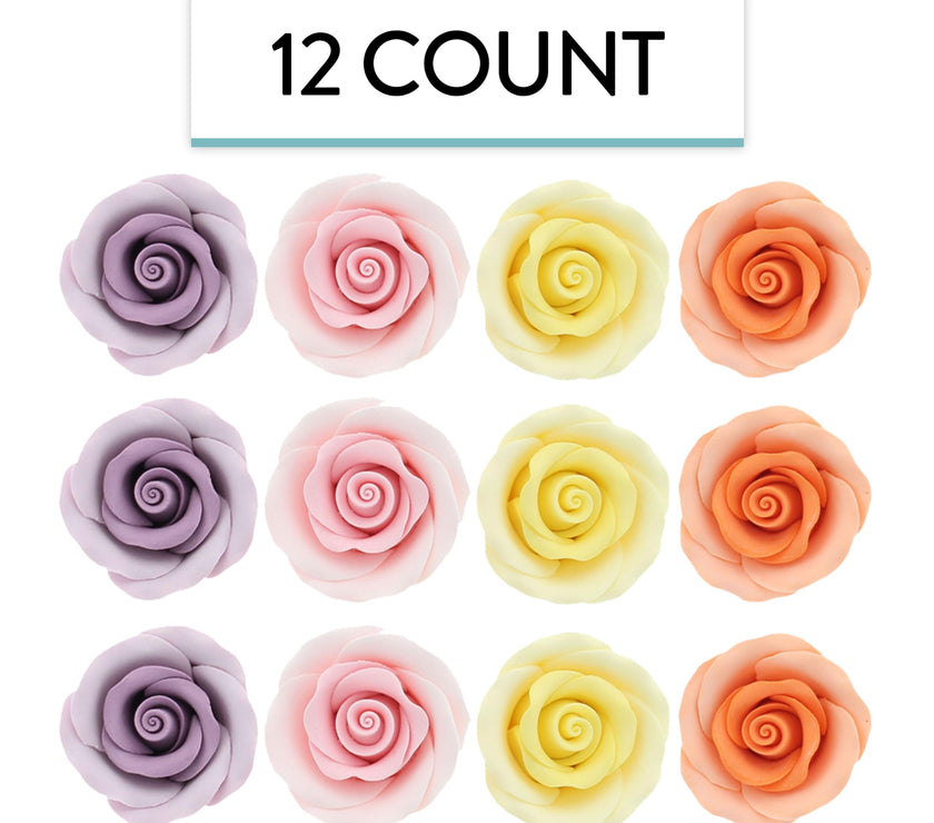 Premium Roses for Decorating Cakes and Cupcakes, by Global Sugar Art, Medium, Lavender Pink Yellow Peach