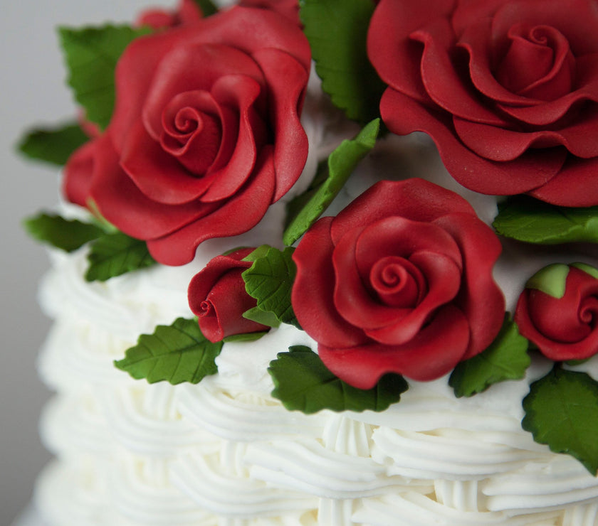 Exquisite Rose & Leaf Kit, Sugar Cake Flowers by Global Sugar Art, Red Roses with Leaves, 65-Piece Set