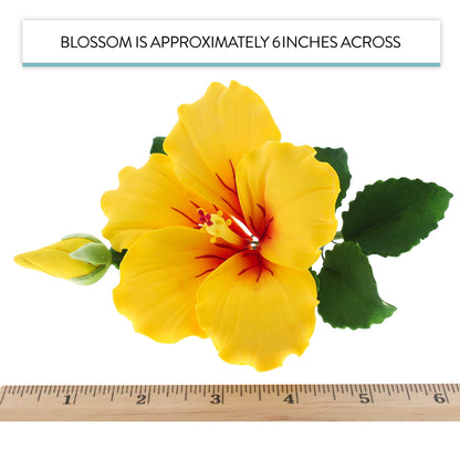 Yellow Tropical Hibiscus with Leaves