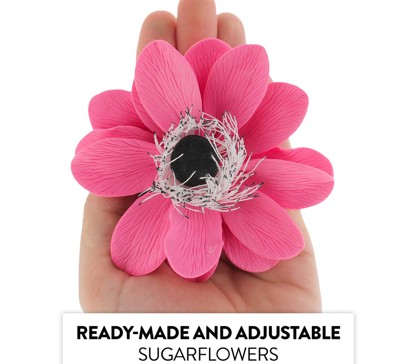 Global Sugar Art Sugar Pink and Black Anemone by Chef Alan Tetreault, 3 Count