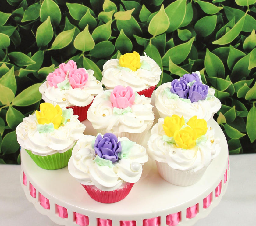 Edible Royal Icing Roses, Two Dozen Roses for Cupcake Decorating, by Global Sugar Art, Pink, Lavender, & Yellow Rose Set