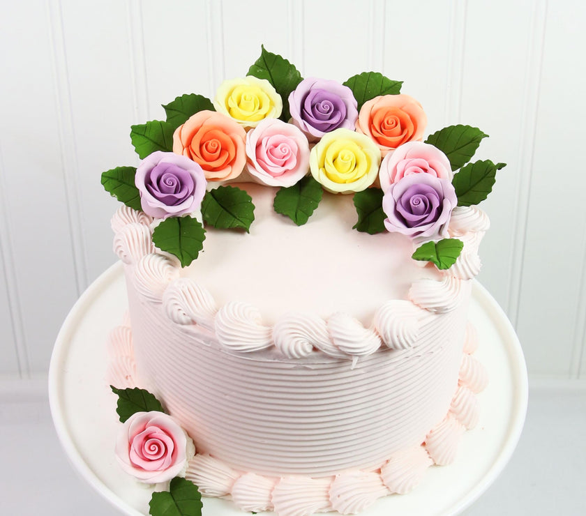 Premium Roses for Decorating Cakes and Cupcakes, by Global Sugar Art, Medium, Lavender Pink Yellow Peach