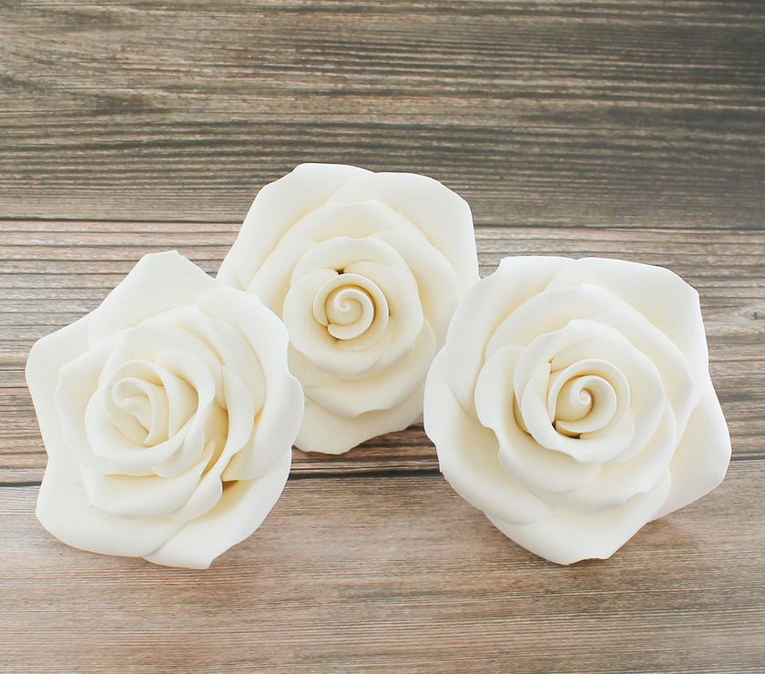 Shrub Rose Sugar Flowers for Cakes, by Global Sugar Art, Large, White