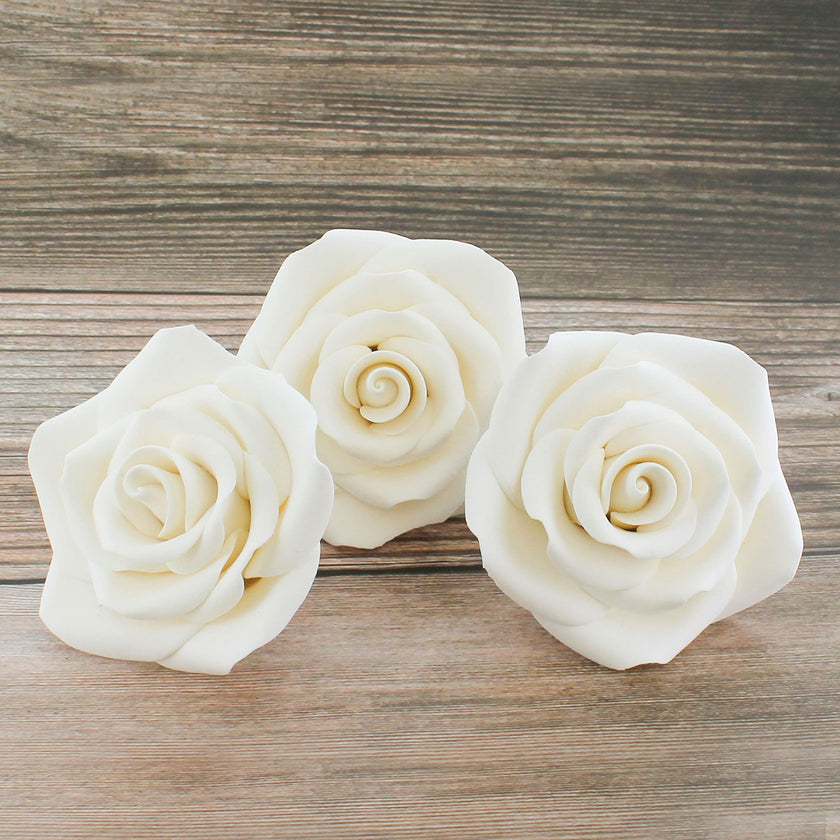 Shrub Rose Sugar Flowers for Cakes, by Global Sugar Art, Large, White