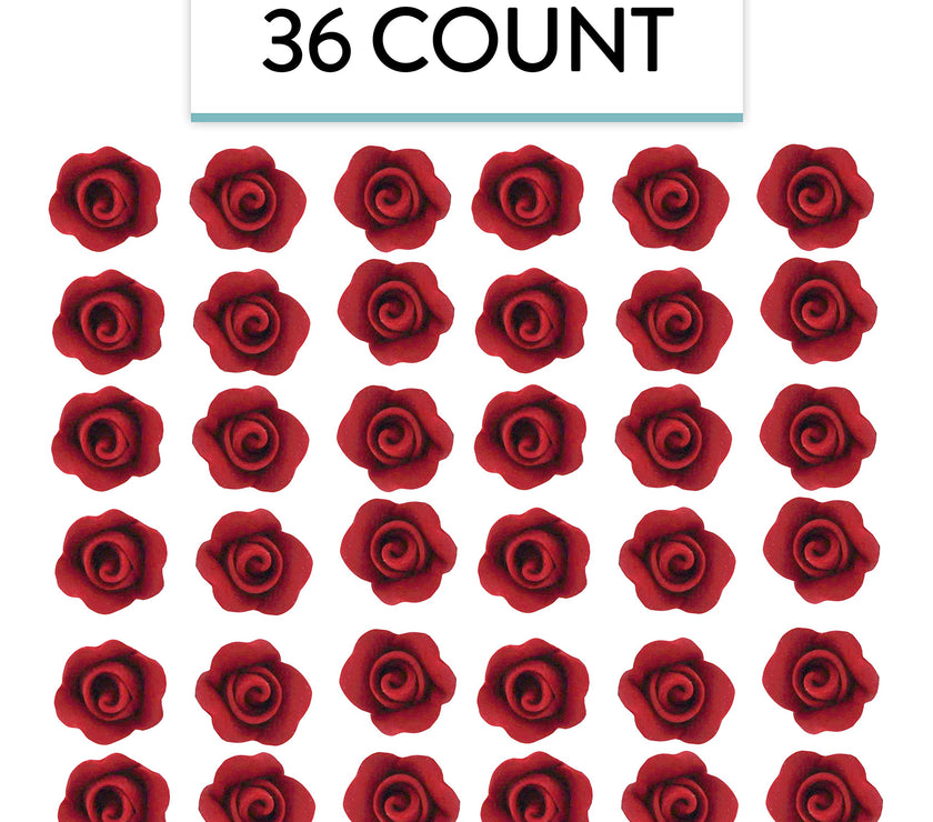 Tiny Rose Sugar Flowers, Edible Cupcake Toppers, Extra Small, by Global Sugar Art, Red